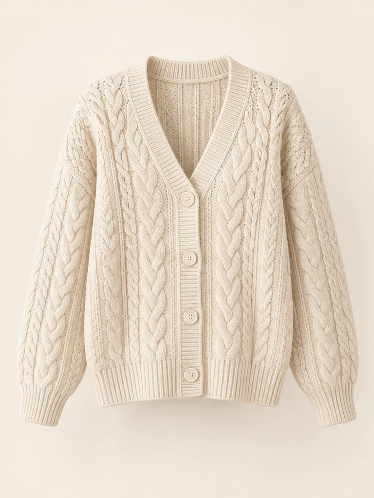 Cream Cream Cable Cardigan, front view