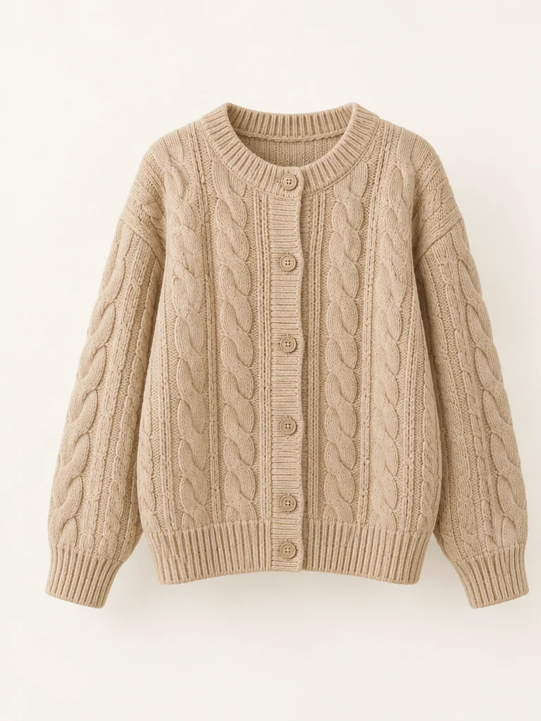 Honey beige Honey Stitch Cardigan, front view